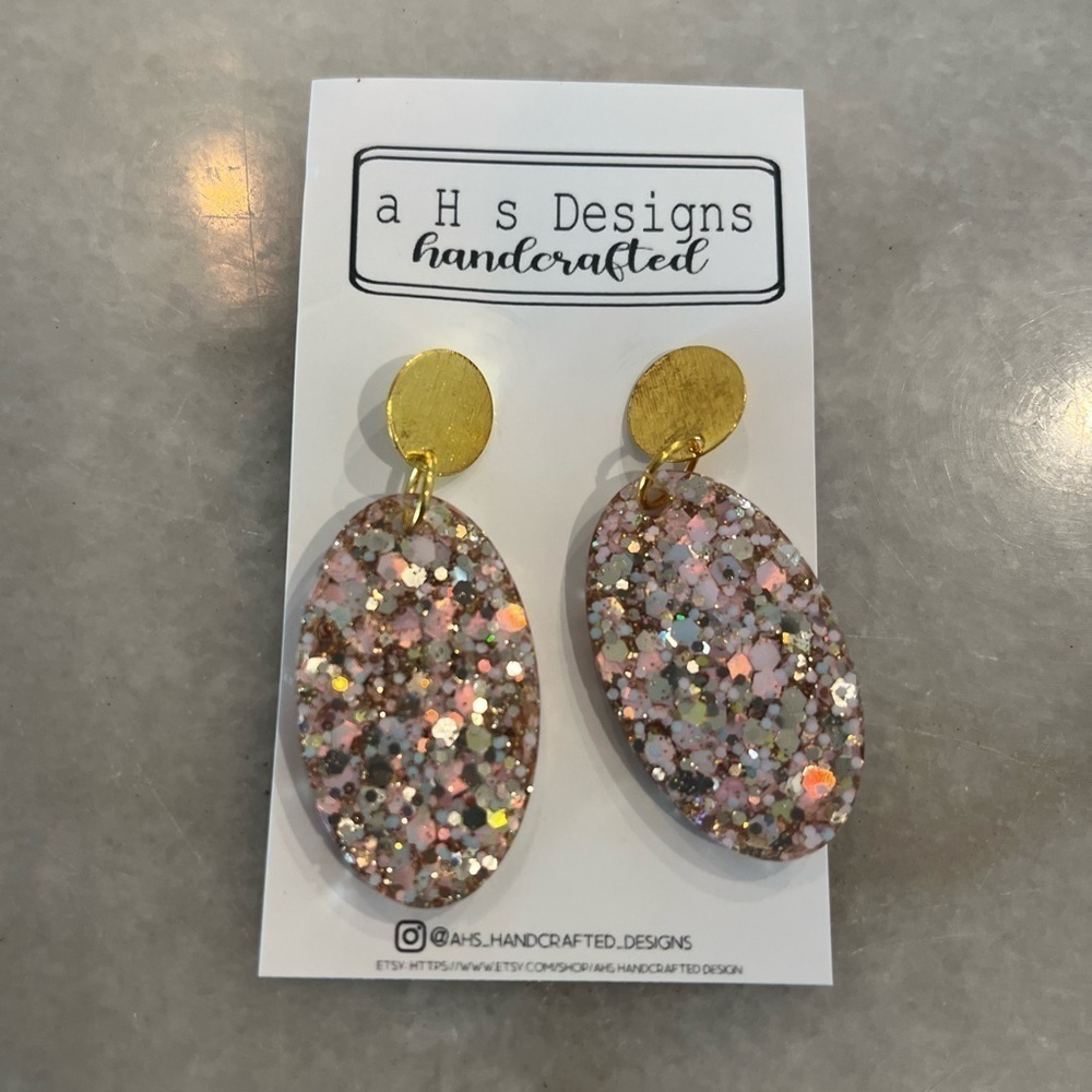 Handmade glitter earrings pink champagne color. Nwt